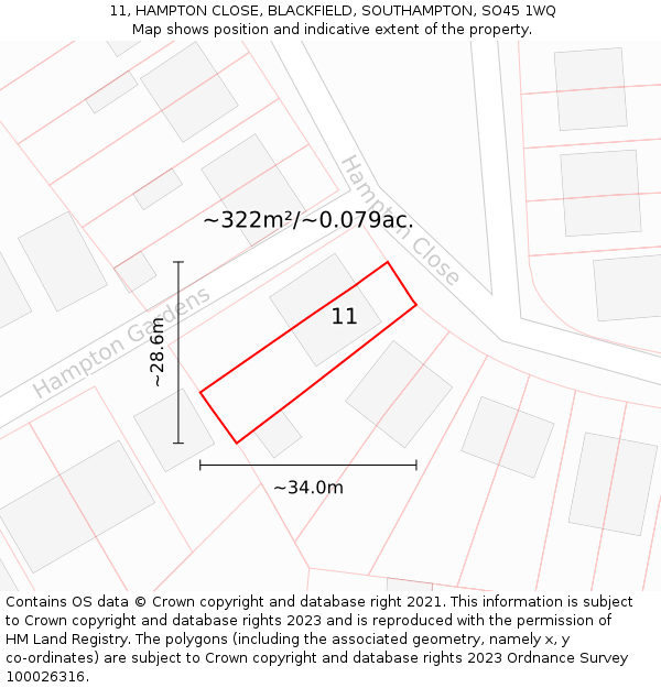 11, HAMPTON CLOSE, BLACKFIELD, SOUTHAMPTON, SO45 1WQ: Plot and title map