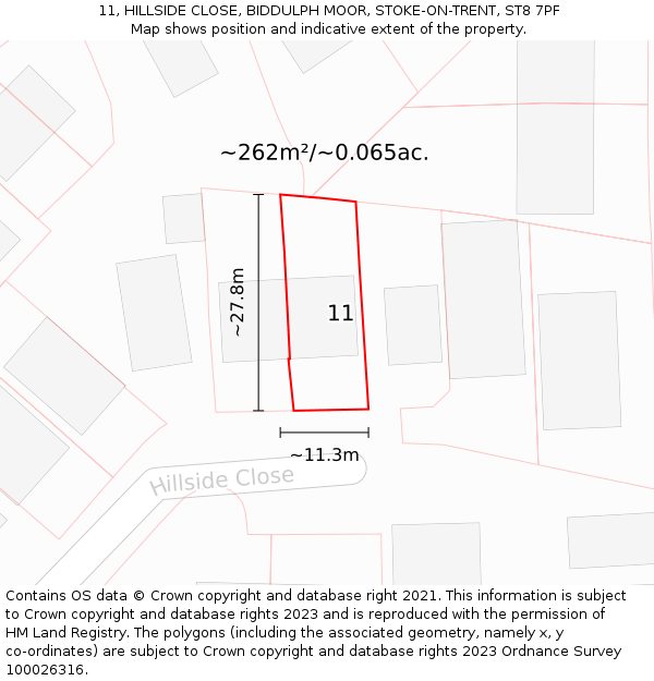 11, HILLSIDE CLOSE, BIDDULPH MOOR, STOKE-ON-TRENT, ST8 7PF: Plot and title map