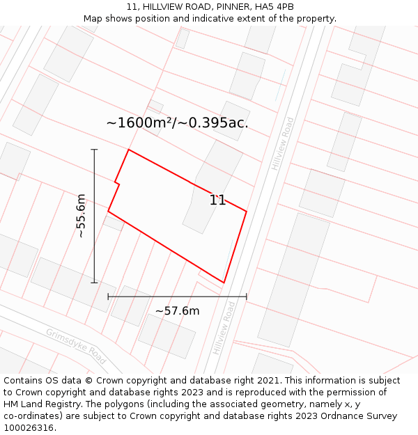 11, HILLVIEW ROAD, PINNER, HA5 4PB: Plot and title map