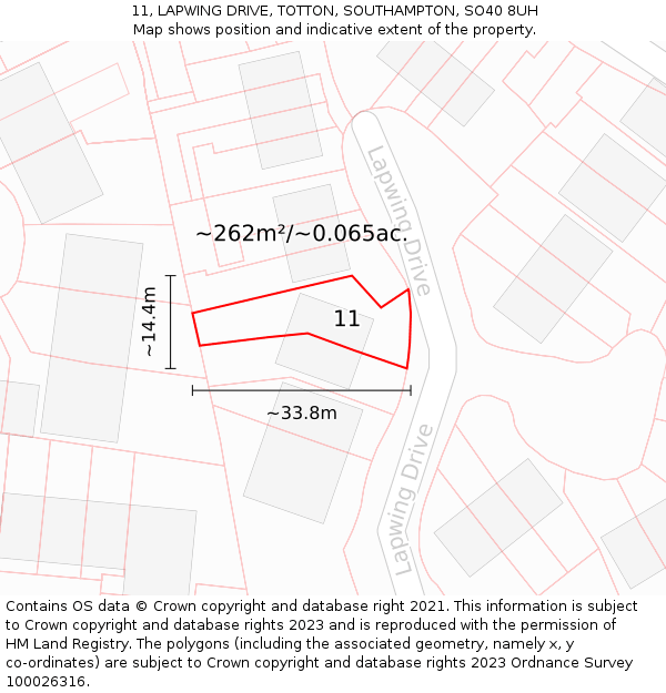 11, LAPWING DRIVE, TOTTON, SOUTHAMPTON, SO40 8UH: Plot and title map
