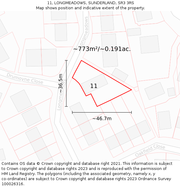 11, LONGMEADOWS, SUNDERLAND, SR3 3RS: Plot and title map
