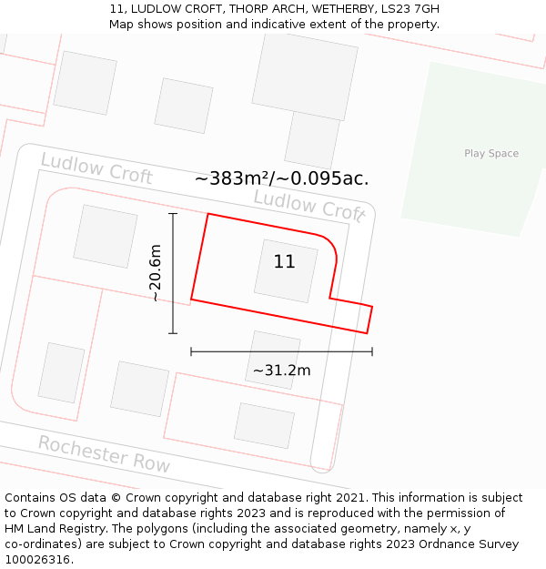 11, LUDLOW CROFT, THORP ARCH, WETHERBY, LS23 7GH: Plot and title map