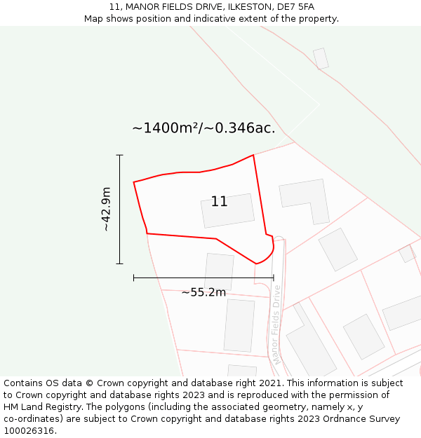 11, MANOR FIELDS DRIVE, ILKESTON, DE7 5FA: Plot and title map