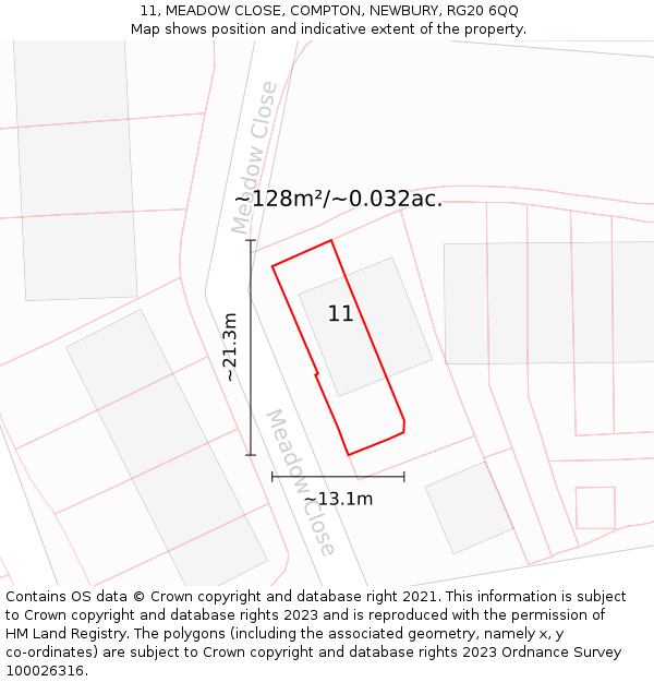 11, MEADOW CLOSE, COMPTON, NEWBURY, RG20 6QQ: Plot and title map