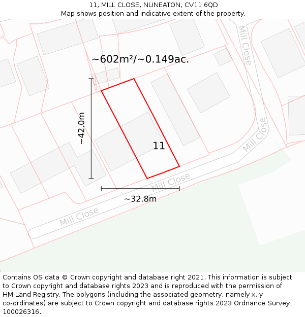11, MILL CLOSE, NUNEATON, CV11 6QD: Plot and title map