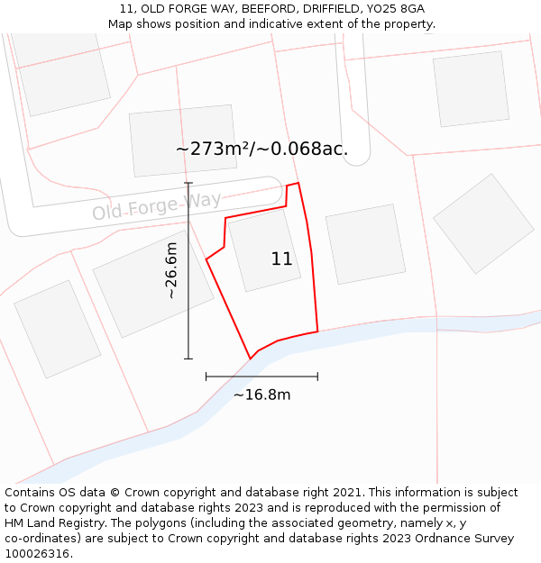 11, OLD FORGE WAY, BEEFORD, DRIFFIELD, YO25 8GA: Plot and title map