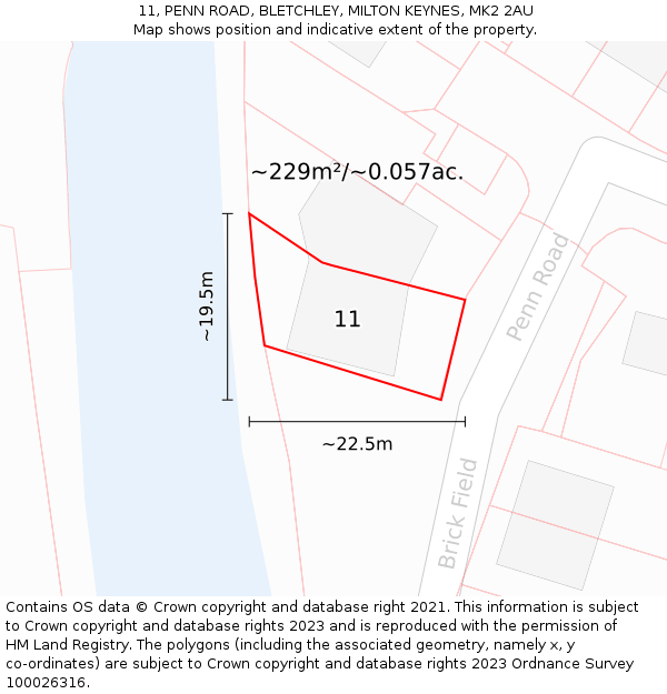 11, PENN ROAD, BLETCHLEY, MILTON KEYNES, MK2 2AU: Plot and title map