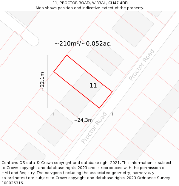 11, PROCTOR ROAD, WIRRAL, CH47 4BB: Plot and title map