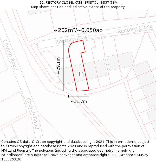 11, RECTORY CLOSE, YATE, BRISTOL, BS37 5SA: Plot and title map