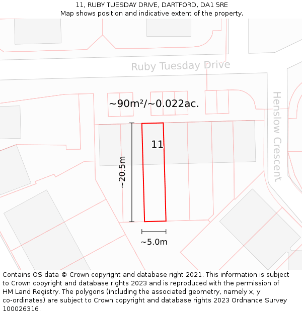11, RUBY TUESDAY DRIVE, DARTFORD, DA1 5RE: Plot and title map