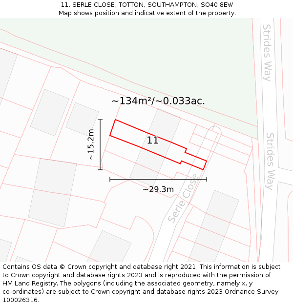 11, SERLE CLOSE, TOTTON, SOUTHAMPTON, SO40 8EW: Plot and title map
