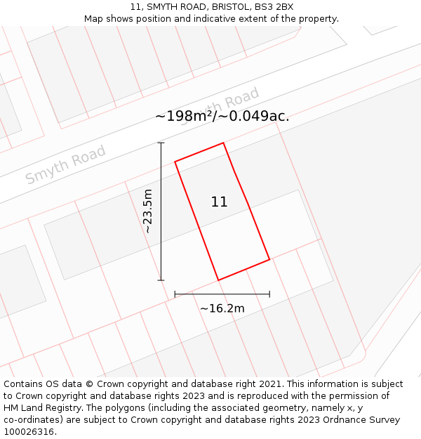 11, SMYTH ROAD, BRISTOL, BS3 2BX: Plot and title map