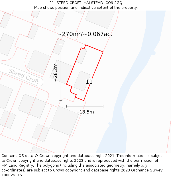 11, STEED CROFT, HALSTEAD, CO9 2GQ: Plot and title map