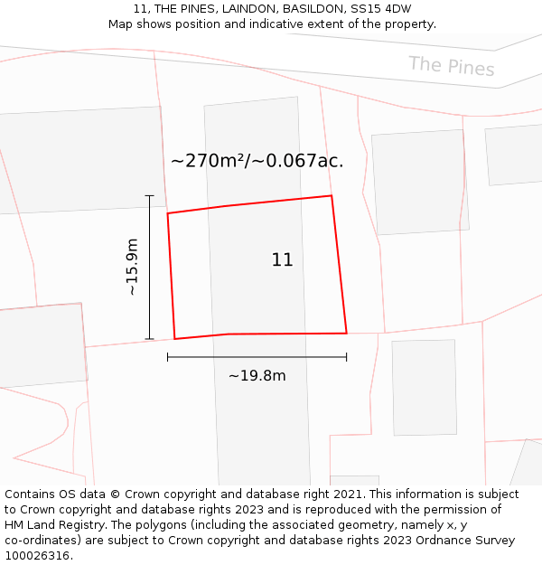 11, THE PINES, LAINDON, BASILDON, SS15 4DW: Plot and title map