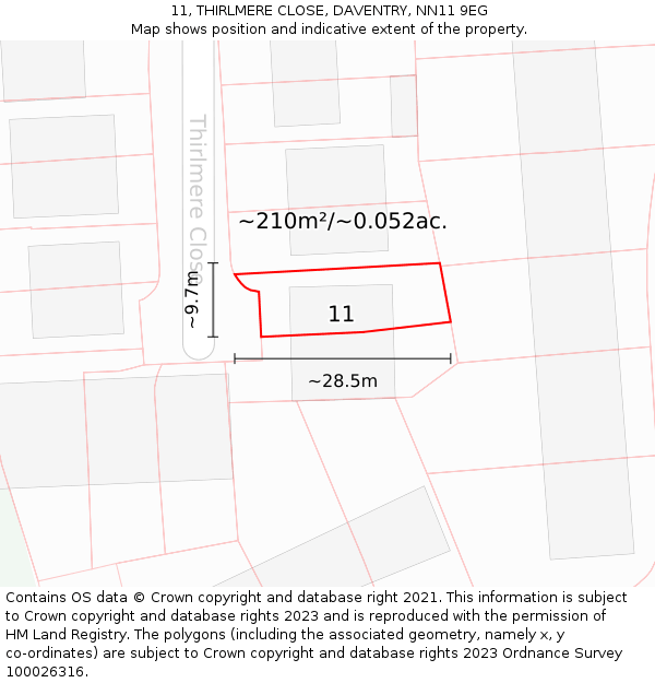 11, THIRLMERE CLOSE, DAVENTRY, NN11 9EG: Plot and title map