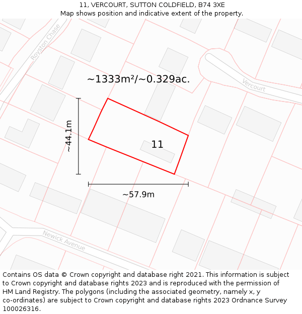 11, VERCOURT, SUTTON COLDFIELD, B74 3XE: Plot and title map