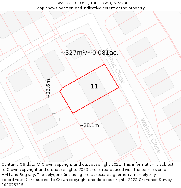 11, WALNUT CLOSE, TREDEGAR, NP22 4FF: Plot and title map