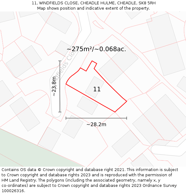 11, WINDFIELDS CLOSE, CHEADLE HULME, CHEADLE, SK8 5RH: Plot and title map