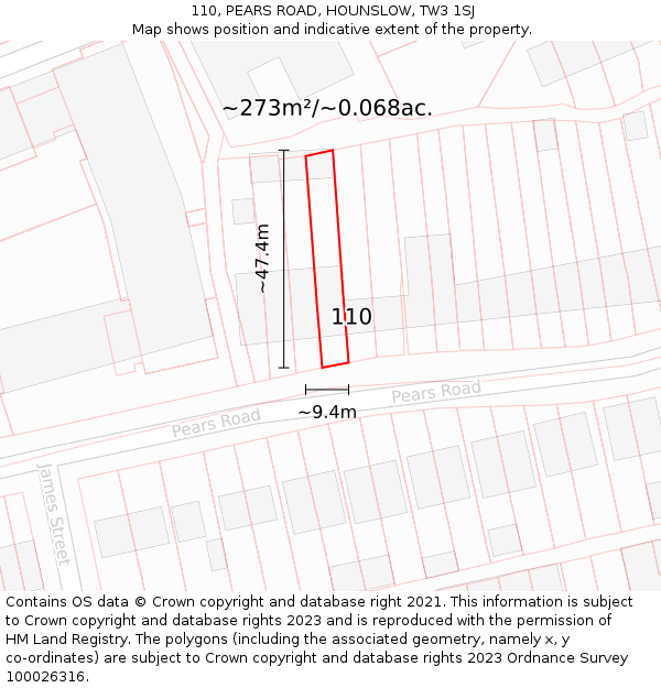 110, PEARS ROAD, HOUNSLOW, TW3 1SJ: Plot and title map