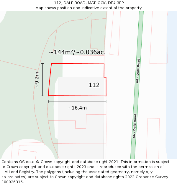 112, DALE ROAD, MATLOCK, DE4 3PP: Plot and title map
