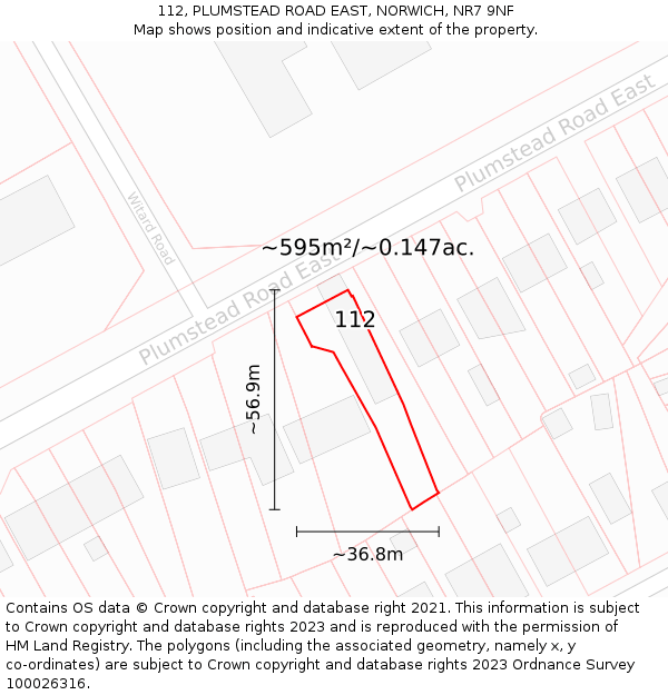 112, PLUMSTEAD ROAD EAST, NORWICH, NR7 9NF: Plot and title map