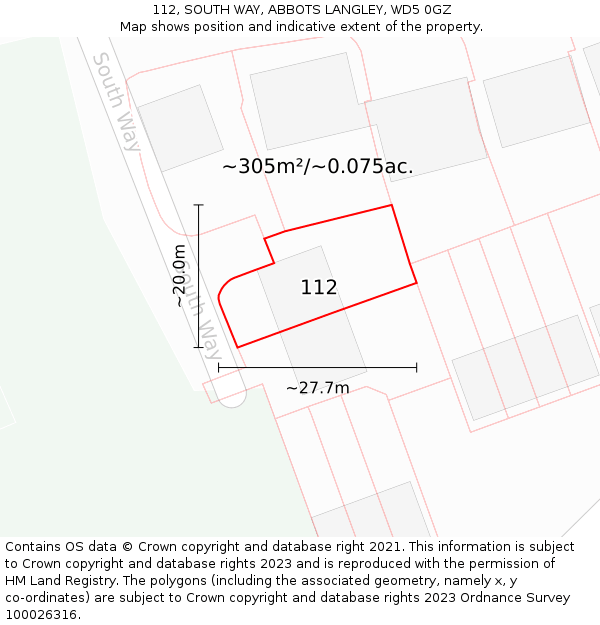 112, SOUTH WAY, ABBOTS LANGLEY, WD5 0GZ: Plot and title map