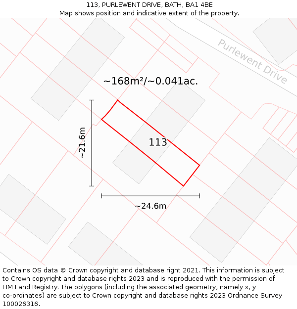 113, PURLEWENT DRIVE, BATH, BA1 4BE: Plot and title map