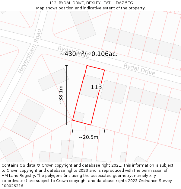 113, RYDAL DRIVE, BEXLEYHEATH, DA7 5EG: Plot and title map
