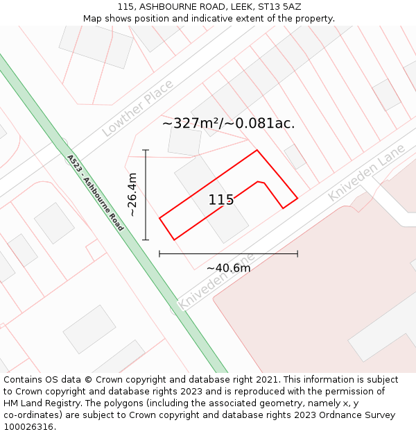 115, ASHBOURNE ROAD, LEEK, ST13 5AZ: Plot and title map