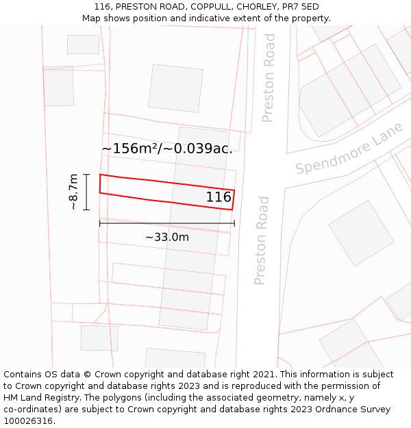 116, PRESTON ROAD, COPPULL, CHORLEY, PR7 5ED: Plot and title map
