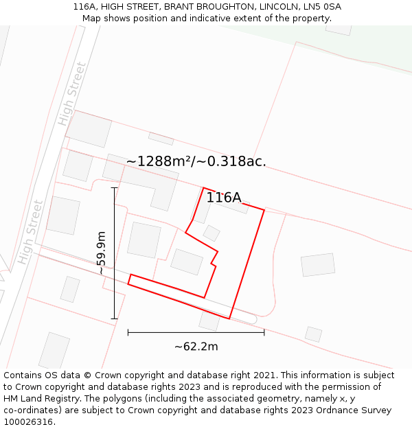 116A, HIGH STREET, BRANT BROUGHTON, LINCOLN, LN5 0SA: Plot and title map