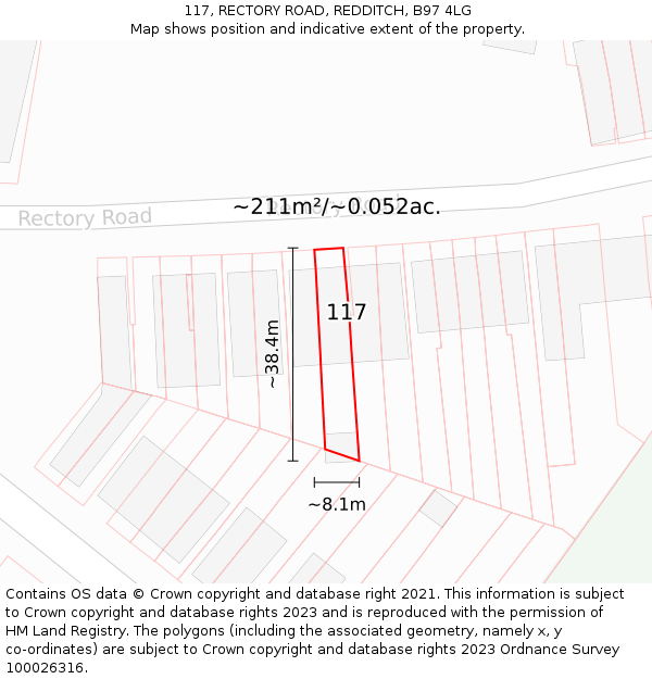 117, RECTORY ROAD, REDDITCH, B97 4LG: Plot and title map