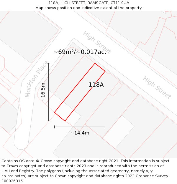118A, HIGH STREET, RAMSGATE, CT11 9UA: Plot and title map