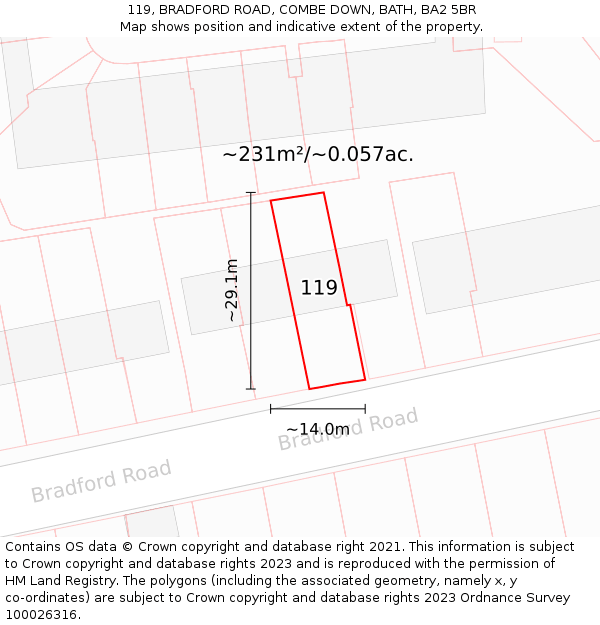 119, BRADFORD ROAD, COMBE DOWN, BATH, BA2 5BR: Plot and title map