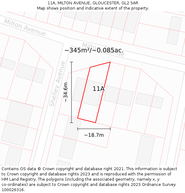 11A, MILTON AVENUE, GLOUCESTER, GL2 5AR: Plot and title map