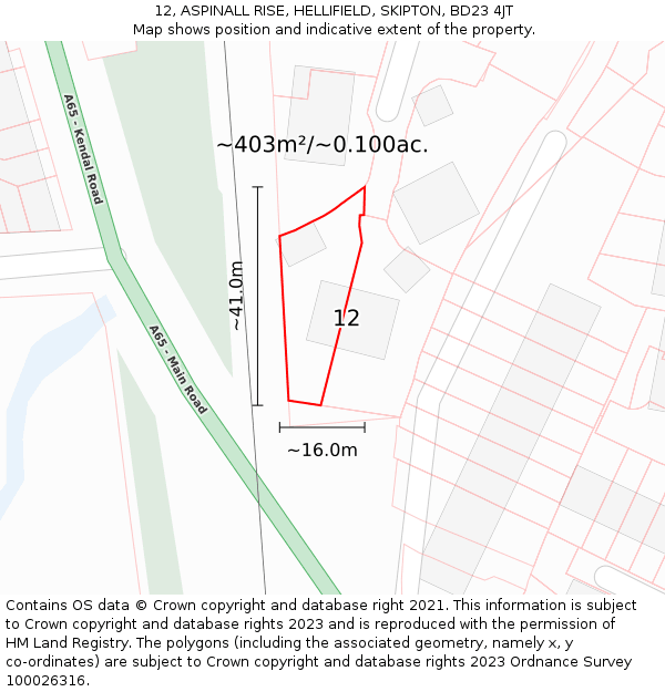 12, ASPINALL RISE, HELLIFIELD, SKIPTON, BD23 4JT: Plot and title map