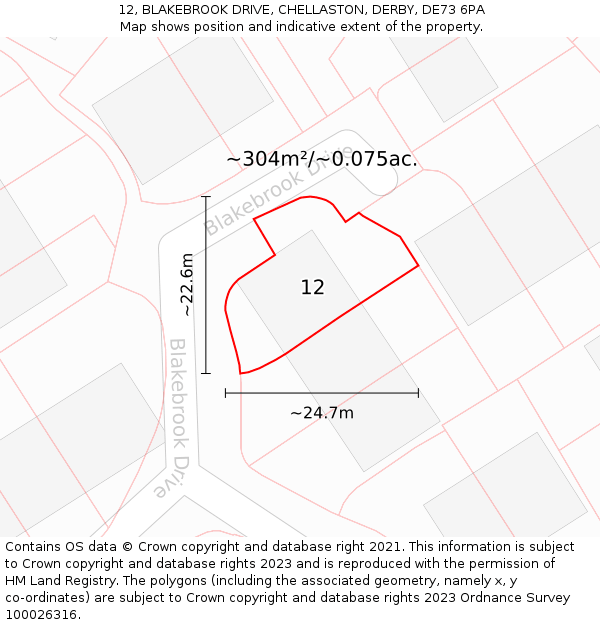 12, BLAKEBROOK DRIVE, CHELLASTON, DERBY, DE73 6PA: Plot and title map