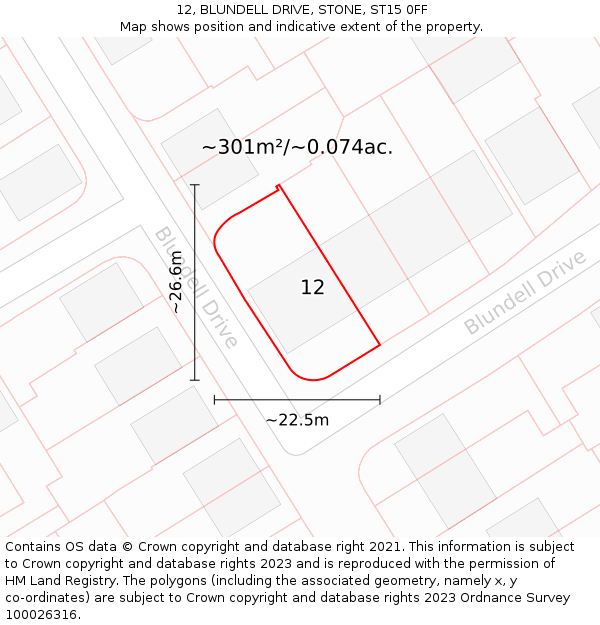 12, BLUNDELL DRIVE, STONE, ST15 0FF: Plot and title map