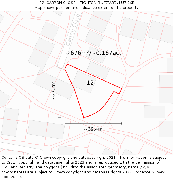 12, CARRON CLOSE, LEIGHTON BUZZARD, LU7 2XB: Plot and title map