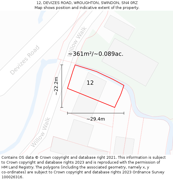 12, DEVIZES ROAD, WROUGHTON, SWINDON, SN4 0RZ: Plot and title map