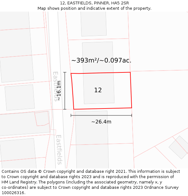 12, EASTFIELDS, PINNER, HA5 2SR: Plot and title map