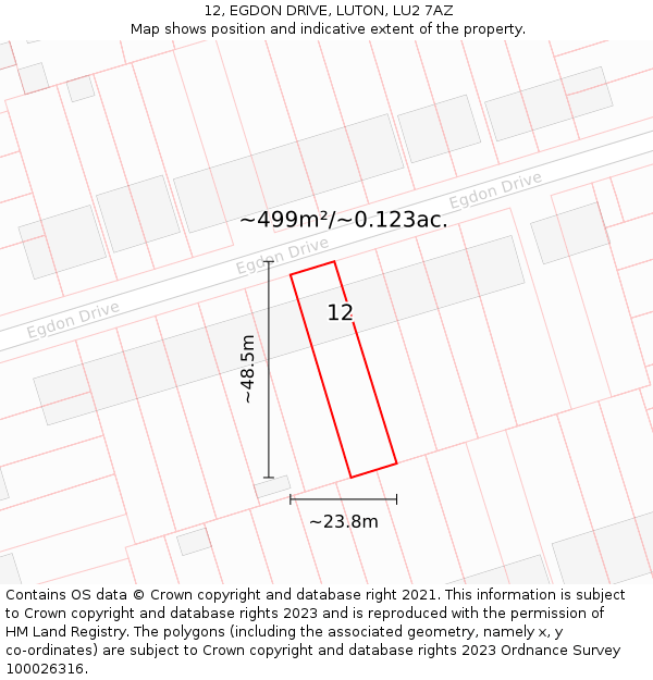 12, EGDON DRIVE, LUTON, LU2 7AZ: Plot and title map
