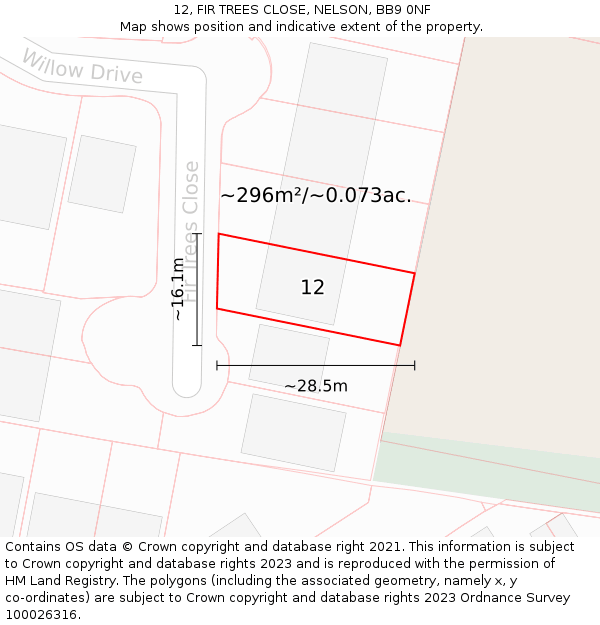 12, FIR TREES CLOSE, NELSON, BB9 0NF: Plot and title map