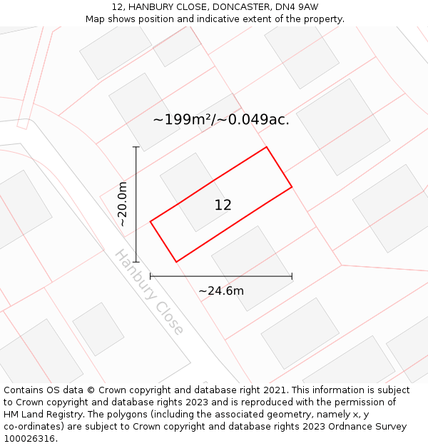 12, HANBURY CLOSE, DONCASTER, DN4 9AW: Plot and title map