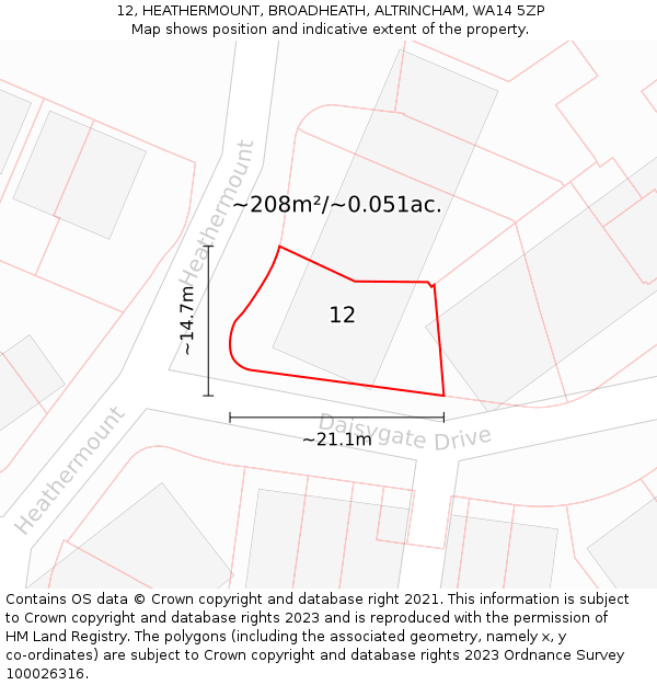 12, HEATHERMOUNT, BROADHEATH, ALTRINCHAM, WA14 5ZP: Plot and title map