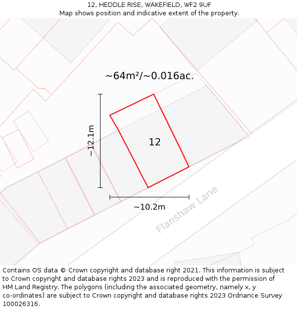 12, HEDDLE RISE, WAKEFIELD, WF2 9UF: Plot and title map