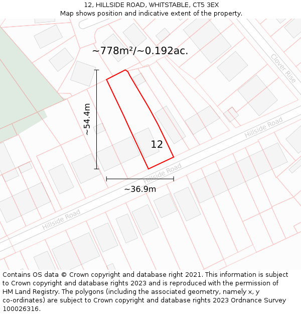 12, HILLSIDE ROAD, WHITSTABLE, CT5 3EX: Plot and title map