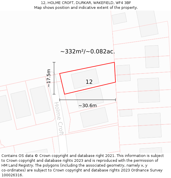 12, HOLME CROFT, DURKAR, WAKEFIELD, WF4 3BF: Plot and title map