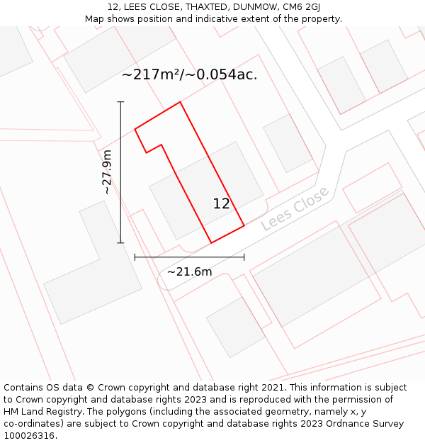 12, LEES CLOSE, THAXTED, DUNMOW, CM6 2GJ: Plot and title map