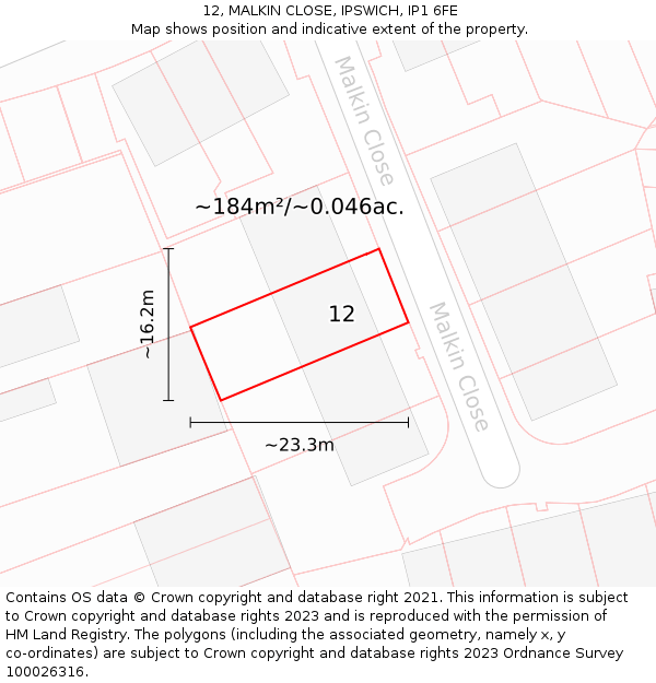 12, MALKIN CLOSE, IPSWICH, IP1 6FE: Plot and title map